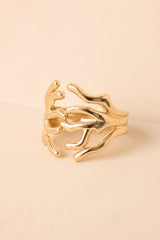 Riviera Reef Gold Sculptural Hinged Cuff Bracelet