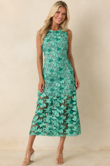 Unmistakably You Green Floral Lace Midi Dress