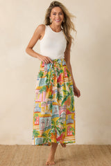 Paradisa Lucia Multi Coastal Village Print Cotton Maxi Skirt