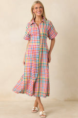 Confetti Forecast Multi Plaid Cotton Button Front Midi Dress