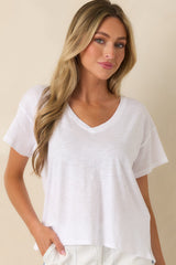 Casual Perfection White Modal Blend V-Neck Tee