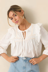 Where We Begin White Ruffle & Lace Trim Blouse