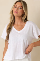 Casual Perfection White Modal Blend V-Neck Tee