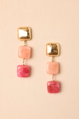 Catch the Sunset Pink & Gold Tiered Square Drop Earrings