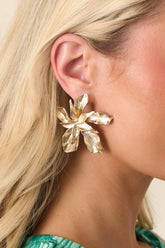 Shimmering Blossoms Gold Abstract Flower Earrings
