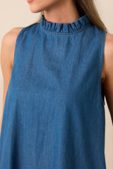 Simple Life Dark Wash Chambray Cotton Mini Dress