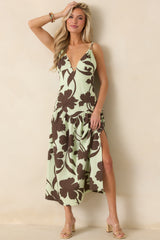 MINKPINK Esme Mint & Chocolate Floral Cotton Strappy Midi Dress