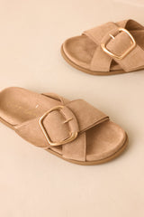 Vintage Havana Elektra Light Taupe Suede Buckle Slide Sandals