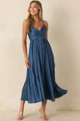 ASTR The Label Maeve Navy Pleated Midi Dress