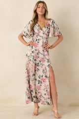 Rosewood Romance Ivory Multi Floral Flutter Sleeve Maxi Dress