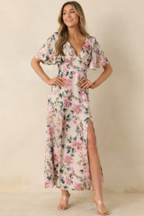 Rosewood Romance Ivory Multi Floral Flutter Sleeve Maxi Dress