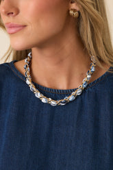 Heiress Luxe Blue Multi Scarf-Woven Gold Chain Necklace