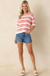 Z Supply Prado Coral Pink Stripe Sweater Top