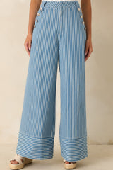 Hey, Sailor Blue Stripe Cotton Button Detail Wide Leg Pants