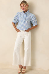 Country Daydream Blue Gingham Ruffle Trim Blouse
