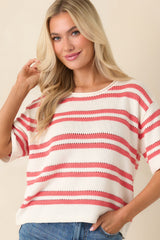 Z Supply Prado Coral Pink Stripe Sweater Top
