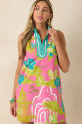 Prosperina Camille Pink Multi Chinoiserie Cotton Mini Shift Dress