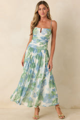 MINKPINK Carrie Blue & Green Watercolor Floral Mesh Maxi Dress