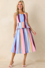 You Noticed Multi Stripe Cotton Pleated Midi Skirt