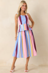 You Noticed Multi Stripe Cotton Pleated Midi Skirt