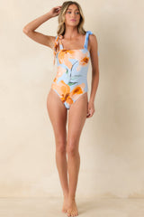 MINKPINK Sunspell Blue Multi Floral Tie Strap One Piece Swimsuit