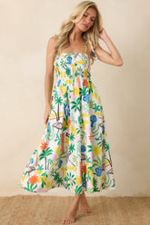 Paradisa Havana White Multi Cotton Coastal Resort Print Midi Dress