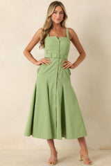 ASTR The Label McKinley Green Cotton Blend Belted Midi Dress