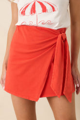 Z Supply Sora Poppy Red Cotton Jersey Wrap Mini Skirt
