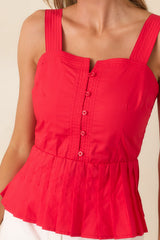 You Noticed Red Cotton Pleated Sleeveless Peplum Top