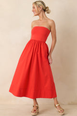 Z Supply Sunsought Poppy Red Strapless Midi Dress
