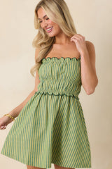 MINKPINK Capri Green Stripe Linen Blend Scallop Mini Dress