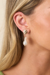 On the Moonlit Shore Gold & Pearl Drop Earrings