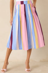 You Noticed Multi Stripe Cotton Pleated Midi Skirt
