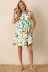 Paradisa Dominique White Multi Cotton Coastal Resort Print Mini Dress