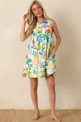 Paradisa Dominique White Multi Cotton Coastal Resort Print Mini Dress