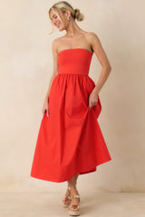 Z Supply Sunsought Poppy Red Strapless Midi Dress