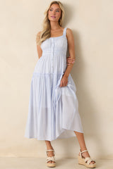 Keep You 'Til the End Light Blue Pinstripe Smocked Waist Midi Dress