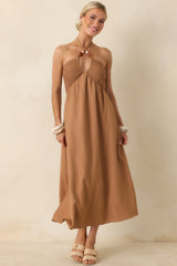 Life is But a Dream Chestnut Brown Beaded Halter Midi Dress