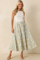ASTR The Label Wylda Green Multi Cotton Floral Midi Skirt