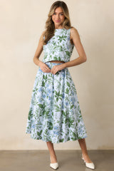 Simone Blue Lilacs Botanical Print Cotton Top
