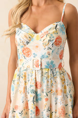 Garden Harvest Ivory Floral Belted Cotton Midi Dress