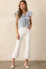 Wildflower Valley Light Blue Floral Cotton Puff Sleeve Top