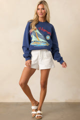 Bon Voyage Washed Indigo Blue Boyfriend Sweatshirt