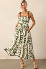Peaceful Palms Green Tropical Print Midi Dress