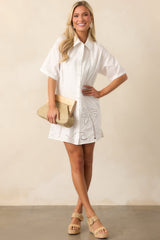 MINKPINK Romina Broderie White Shirt Dress