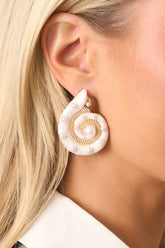 Delicate Waves Gold & Ivory Pearl Seashell Earrings