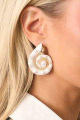 Delicate Waves Gold & Ivory Pearl Seashell Earrings