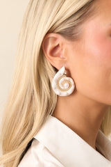 Delicate Waves Gold & Ivory Pearl Seashell Earrings