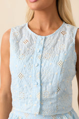 Let The Light In Sky Blue Embroidered Eyelet Crop Top