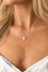 Feeling Connected Blue Floral Heart Faux Pearl Necklace